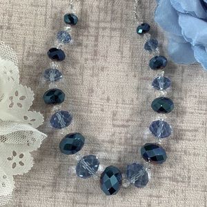💝🔥(Bundle 2 for $10) Blue Sparking Crystal Silver Necklace with adjust length